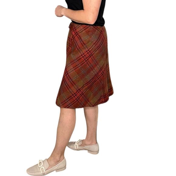 VALENTINO Vintage Orange Plaid Pencil Midi Skirt Women's Size 10 Wool Preppy - Picture 3 of 13